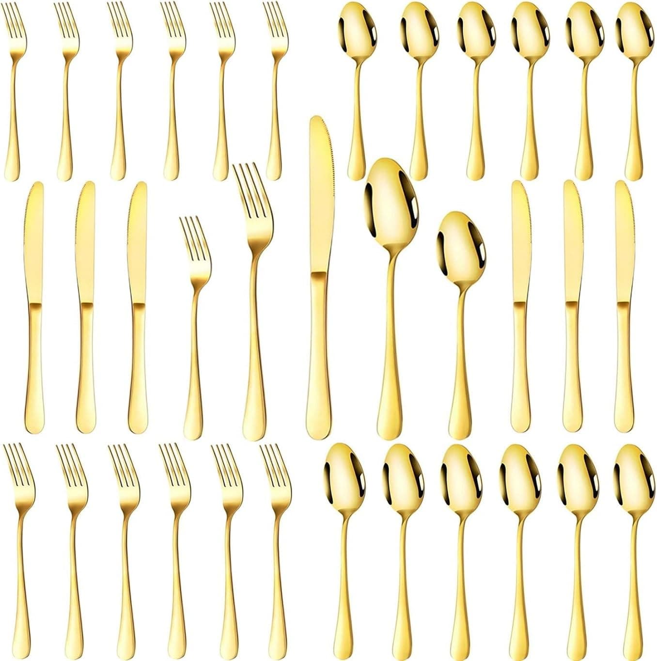 MOBDESK Gold Silverware Set 30Piece Stainless Steel Flatware with Steak Knives Cutlery Utensil Include Forks Spoons Home Kitchen Restaurant Perfect Serving Set Mirror Polished Dishwasher Safe