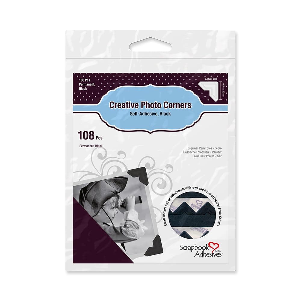 Scrapbook Adhesives by 3L SelfAdhesive Paper Photo Corners Black 108Pack