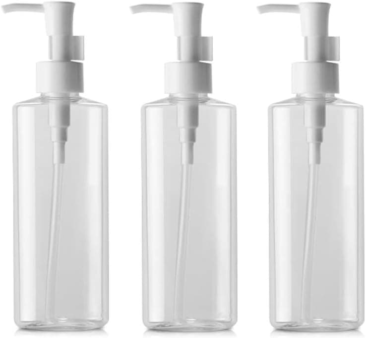 Refillable Plastic Clear Flat Pumps Lotion Cream Cleansing Oil Dispenser Bottle Travel Bottles Pump Bottle Make Up Cosmetic Container Holder Pack of 3 (100ml)