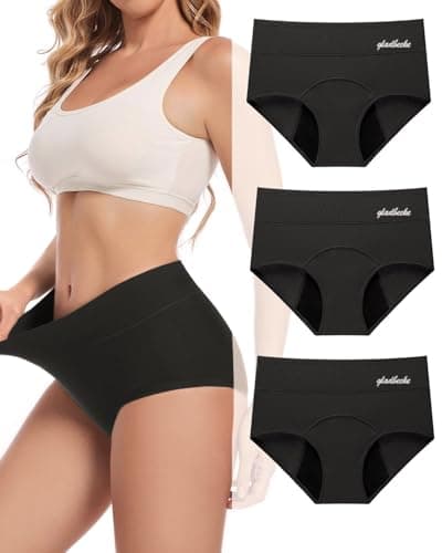 Gladbecke Period Underwear for Women Heavy Flow Leakproof High Waisted Cotton Menstrual Panties 3 Pack Runs small Size up Black