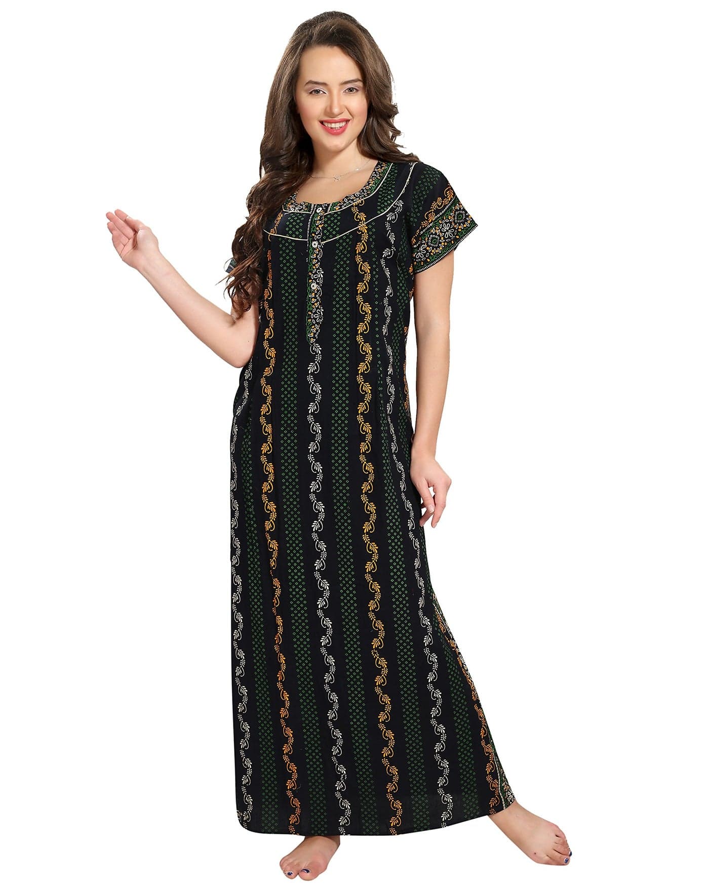 AV2 Women's Cotton Printed Maxi Nighty (1157CXL, Blue, XL)