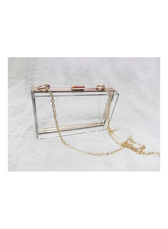 Clear Acrylic Clutch Handbag with Gold Chain Strap