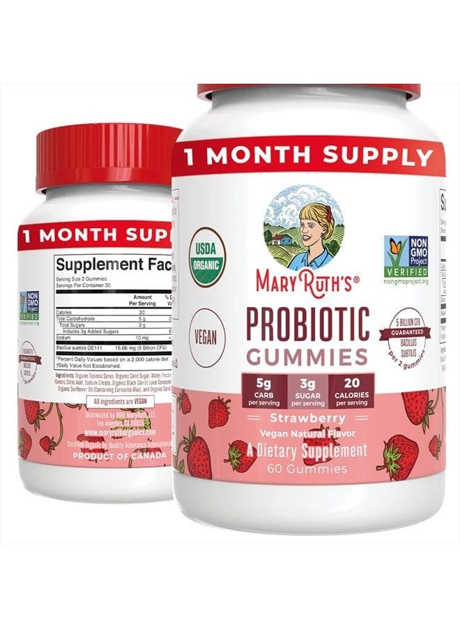 Probiotic | USDA Organic Probiotic Gummies | Probiotic Digestive Support | Immune Support | Digestive & Gut Health Supplement | Vegan | Non-GMO | Gluten Free | 60 Count