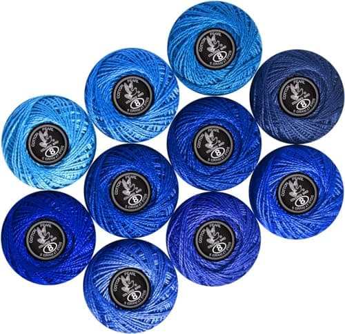 colored bird Crochet Thread 10 Balls Size 8 for Crochet Hardanger Cross Stitch Needlepoint Hand Embroidery Lt Blue Series