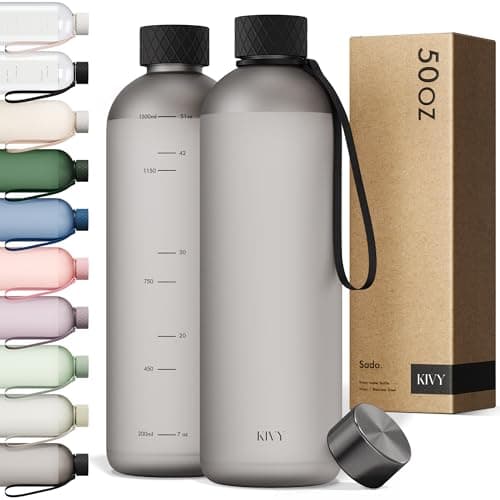 KIVY Large Water Bottle 50oz Lightweight Shatterproof Fits Backpack Cupholder for Travel Sports School Black water bottle no straw 15 Liter water bottles 50oz Water bottle