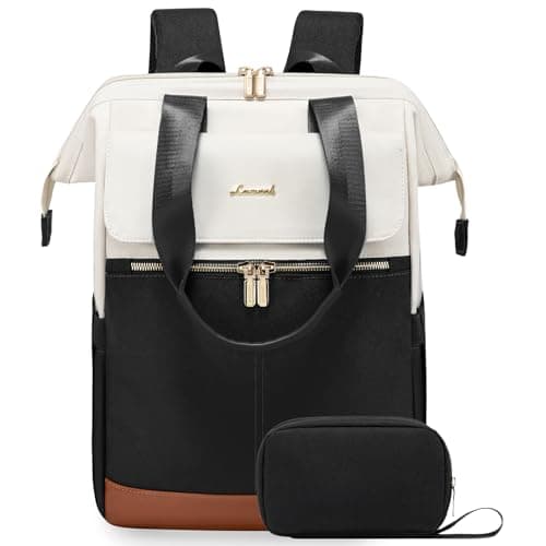 LOVEVOOK Laptop Backpack for Women, 15.6 Inch Work Laptop Bag with USB Port, Fashion Teacher Nurse Backpack Purse, Waterproof Travel Computer Backpack with Organizer Bag, 2PCS, Beige-Black