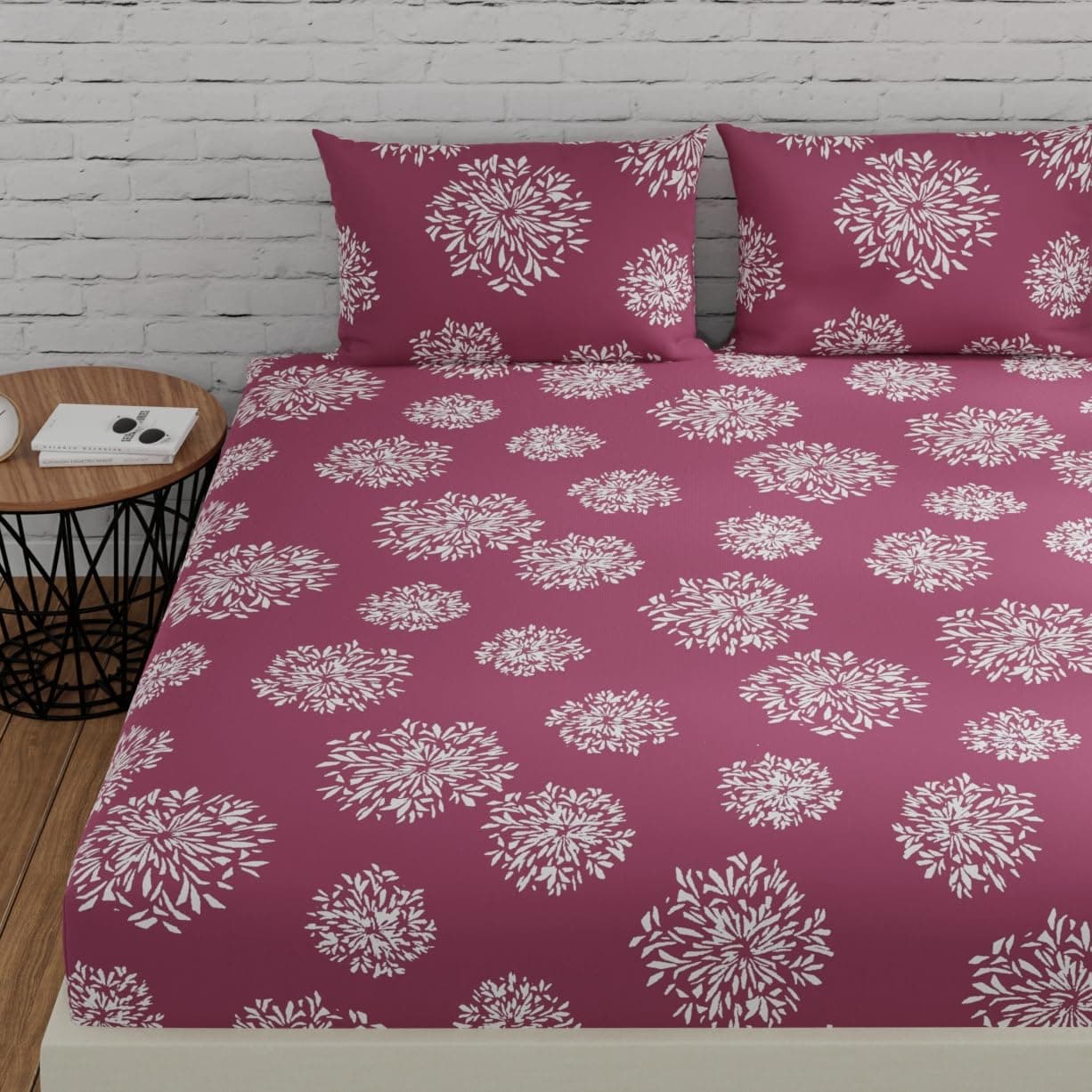 Huesland by Ahmedabad Cotton 144 TC Double Bedsheet Cotton King Size with 2 Pillow Covers Mauve 108 x 108 inches