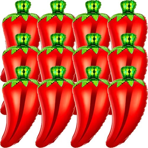 12 Pcs Chili Cook off Balloons Decorations Novelty Inflatable Chili Balloons Chili Shaped Foil Balloon Chili Pepper Decorations for Mexican Fiesta