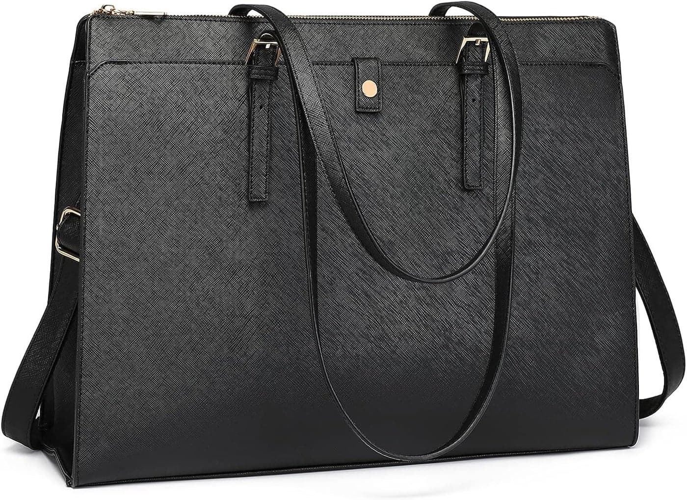Leather Laptop Tote Bag for Women 15.6 Inch Computer Briefcase - Waterproof Large Capacity Classy Business Tote for Work - Black