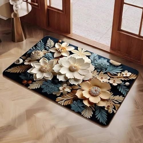 Royser Non-Slip 3D Floral Bath Mat, Quick Dry Absorbent Silicone Floor Mat, Anti Skid Doormat for Bathroom, Home, Office, Living Room, Hallway Runner, Soft Cushion Carpet Rug (3D Flowers)