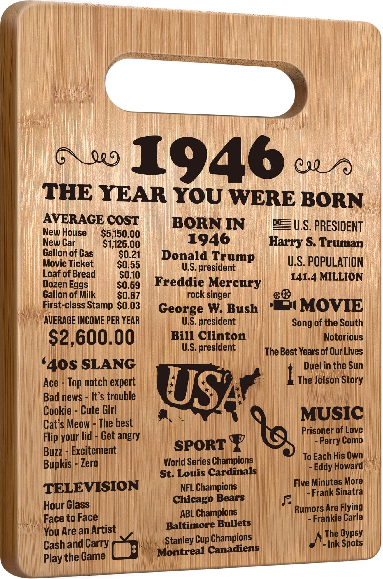 80th Birthday Gifts for Women Men 1946 Birthday Gifts for Her Him 80 Years Old Gifts 80th Birthday Gift Ideas 80th Birthday Decorations for Women Men Back in 1946 Cutting Board Gifts