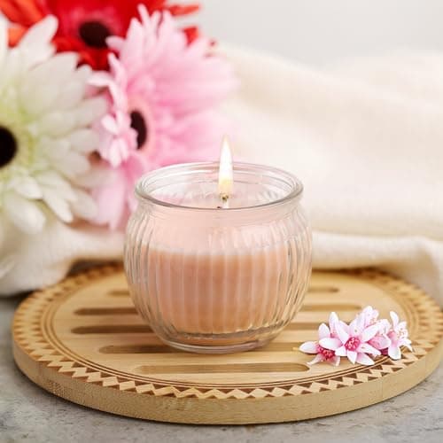 IRIS Peach Pomegranate Fragranced Ribbed Jar Candle | Set of 2 | 110 g Each | Aroma Candle for Home Decor and Gifting