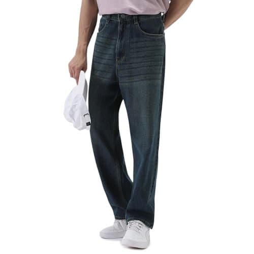 Urbano Fashion Men's Dark Blue Loose Baggy Fit Heavy Washed Jeans Non-Stretchable (jeanlswhsk-02-dblue-32)
