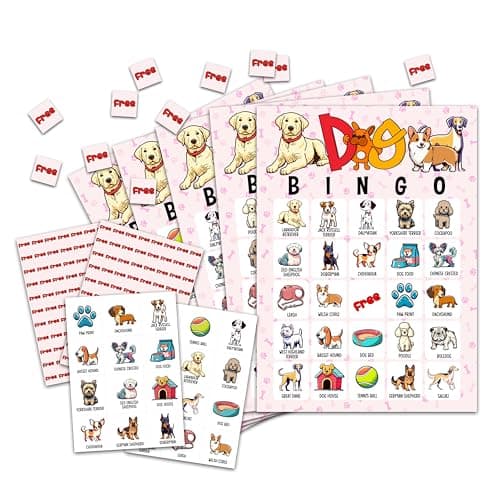 OZTEMETY Dog Bingo Card Game for Adults Puppy Party Supplies Favors Pawty Decorations Dog Lovers Gift 24 Players C07
