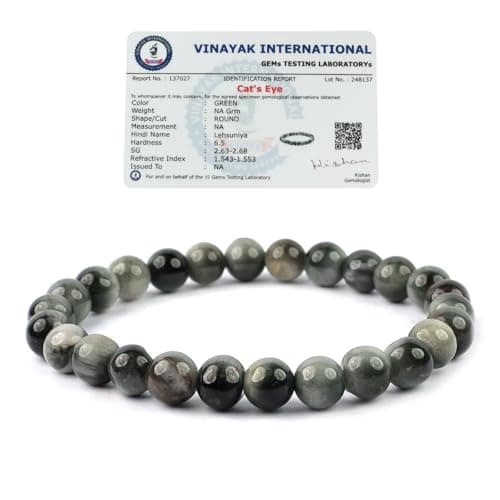 Reiki Crystal Products Unisex Adult Certified Cats Eye Bracelet Natural Crystal Stone 8mm Beads Bracelet Round Shape For Reiki Healing and Crystal Healing Stone (Color : Black & Grey)