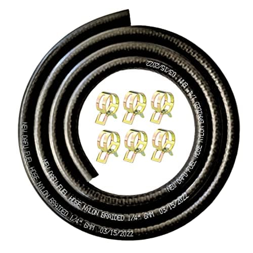 NEW DAFU 1/4 Inch 6mm ID NBR Nylon Braided Fuel Line Set,5 Ft+6 Pcs 2/5 Inch ID Hose Clamps,For Motorcycle Kawasaki Kohler Briggs Stratton Small Engines,Boat Marine Outboard Gas Diesel Petrol