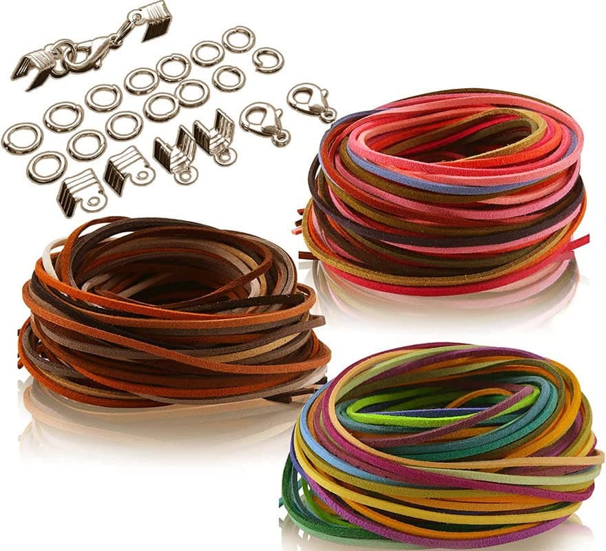 DIY Crafts Pack Of 1 Set, Silver, Faux Leather Cord Suede Cord String Rope Thread, for Jewelry Making Beading Necklace Bracelet with AS CHOICE Cord X Ends, AS CHOICE Cor (Pack Of 1 Set, Silver)
