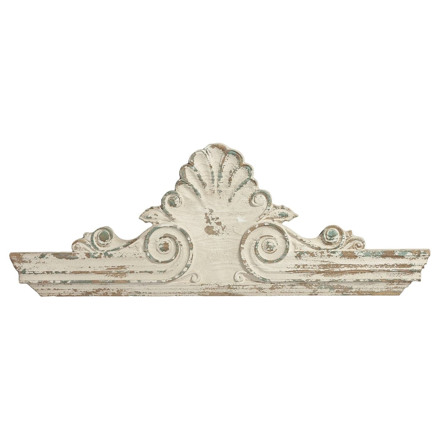 SOFE 33 Distressed White Finish Wooden Scroll Over The Door Decor Large Decorative Wall Sculpture Carved Wood Wall Art Hanging Window Unique Wall Decor for Farmhouse Living Room Kitchen