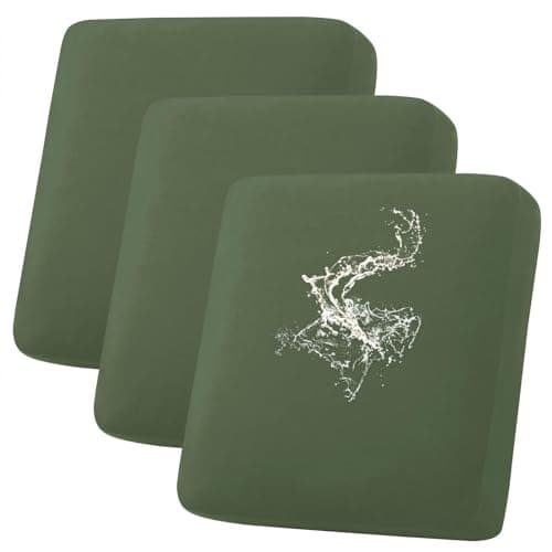 hyha Waterproof Couch Cushion Covers, Stretch Sofa Couch Seat Slipcover for Dog Washable, Non-Slip Waterproof Outdoor Cushion Covers for Patio Furniture Replacement (3 Pieces, Bronze Green)