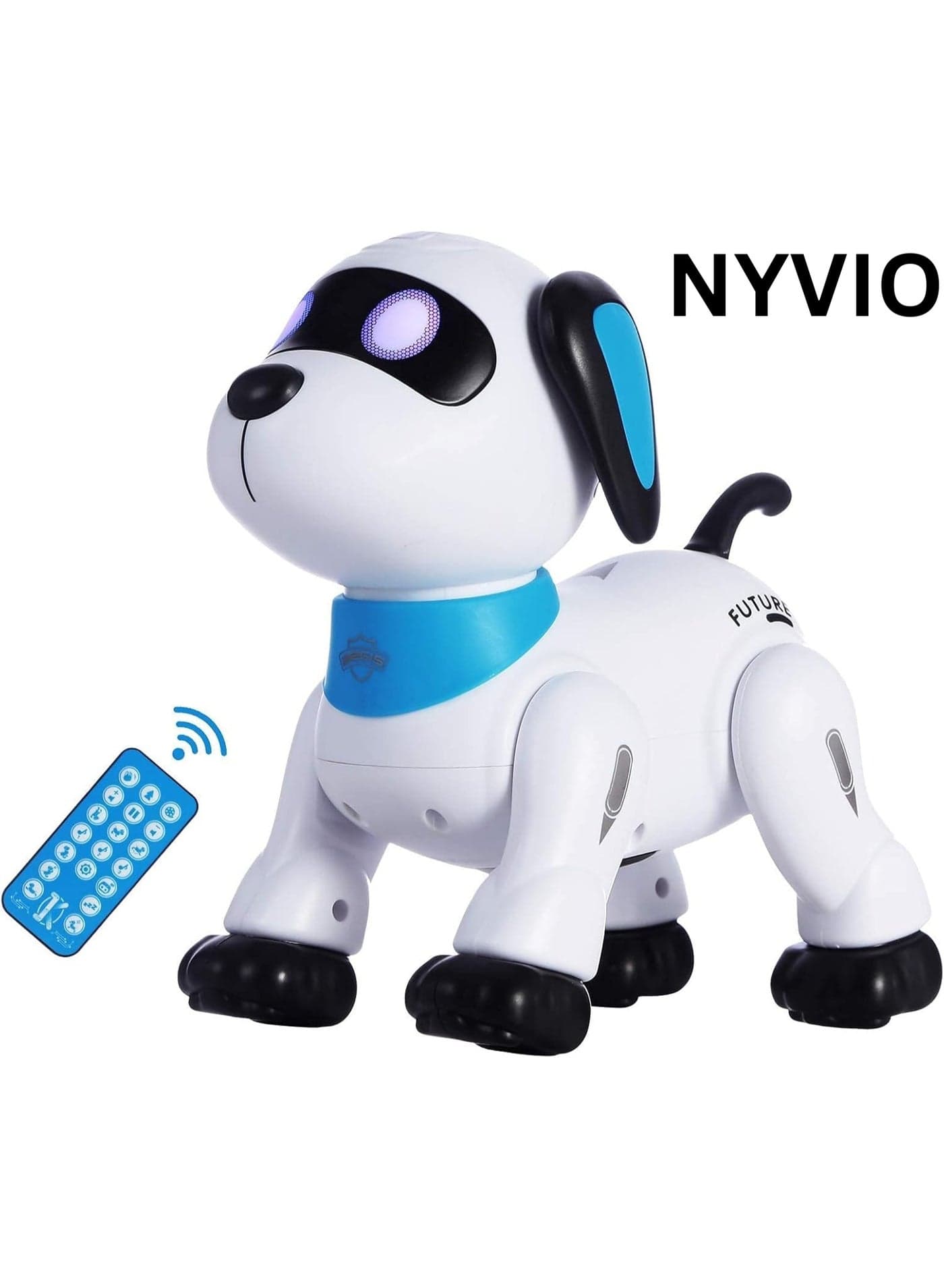 NYVIO Remote Control Robot Dog Toy, Programmable Interactive Dancing Robot for Kids 5+, RC Stunt Dog with Sound Effects & LED Eyes