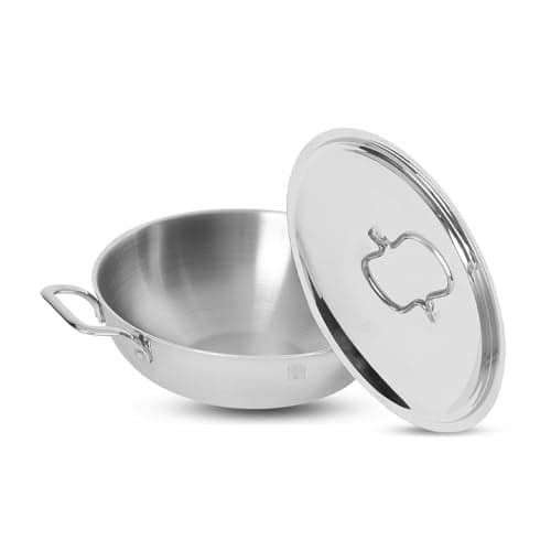 Earthy Fables Triply Stainless Steel Kadai/Kadhai with Steel Lid, 20cm/7.8 inch, 1.5 LTR, 1.3kg, Food Safe, No Chemical Coating, Easy to Clean, Uses Less Oil & Gas, Stove & Induction Bottom