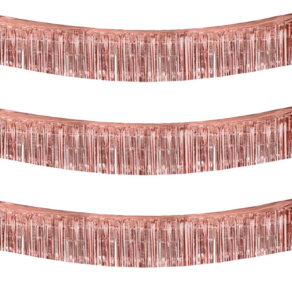 BEISHIDA 3 Packs 30 Feet Metallic Foil Fringe Garland Tinsel StreamersShiny Rose Gold Wall Hanging Tinsel Fringe Banners for Wedding Birthday Party Decoration Halloween Christmas New Year