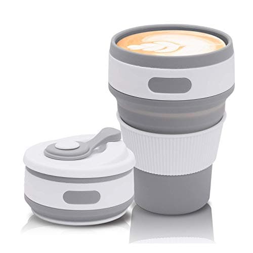 MINNESOTA BPA Free Food Grade Silicone Collapsible Foldable Portable Tea Coffee Water Thermos Travel Mug Cup, Heat Insulated for Hot and Cold, Foldable Cup with Lid, 350ML - Multicolor