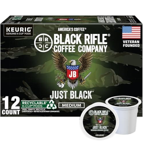 Black Rifle Coffee Company Just Black 12 Count Medium Roast K Cups Single Serve K Cups Coffee Pods Kcup Pods Compatible with Keurig 10 20 Made from Arabica Beans