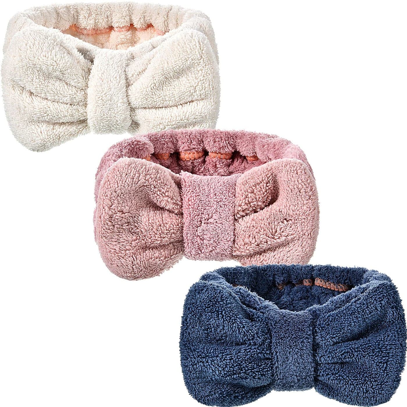 Hicarer 3 Pieces Spa Headband for Women Facial Headband Makeup Headband for Washing Face Terry Cloth Hairband Bow Towel Headbands for Christmas Stuffer Gifts