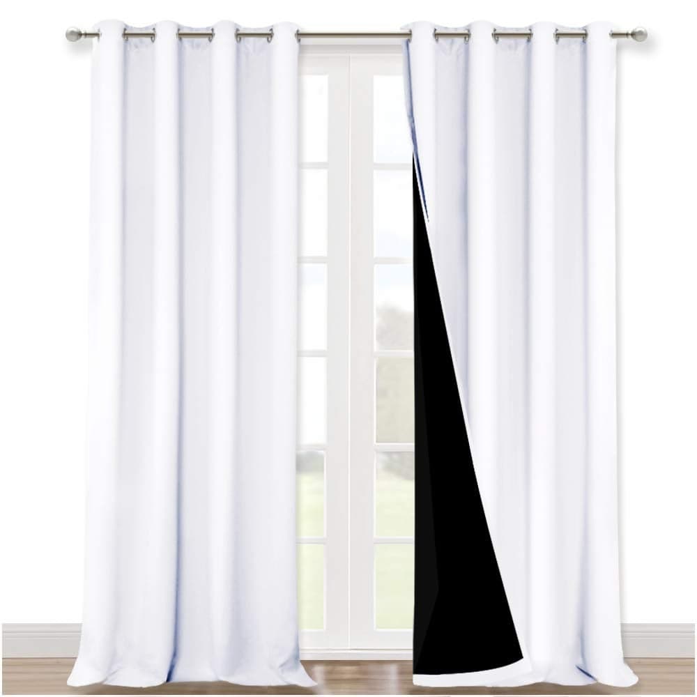 NICETOWN Room Warming Full Shading Curtains for Windows Super HeavyDuty Black Lined Blackout Curtains for Bedroom Privacy Assured Window Treatment White Pack of 2 52 inches W x 95 inches L