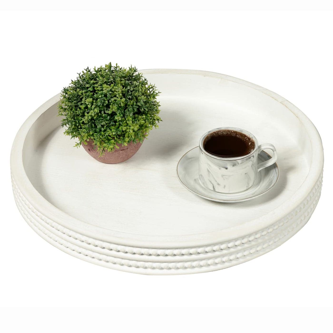 Carah Cossh Decorative Fir Wood Tray 16Inch Round White