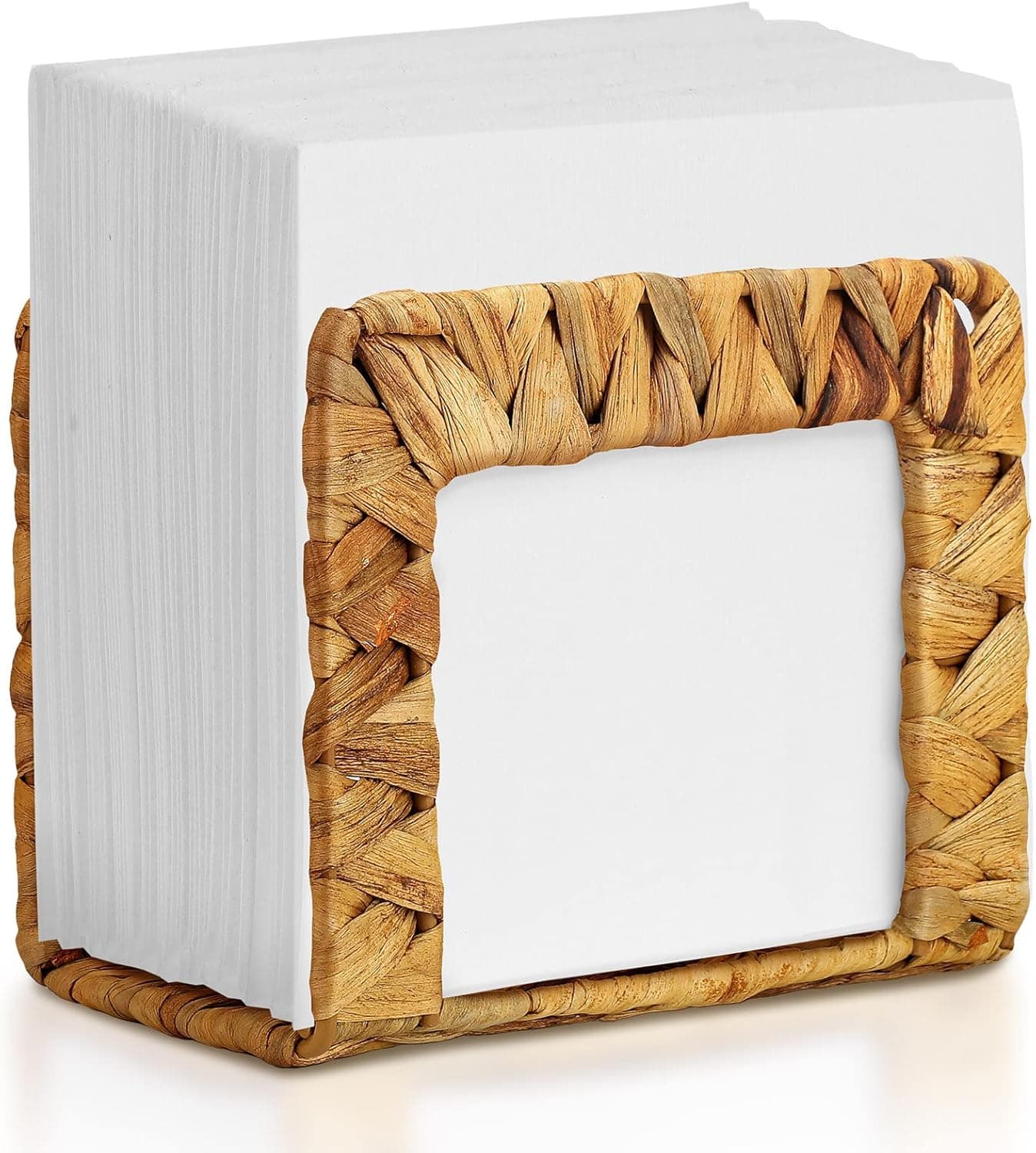 Glenmal Rattan Napkin Dispenser Freestanding Water Hyacinth Napkin Holder French Country Vintage Towel Organizer Boho Kitchen Picnic Decoration