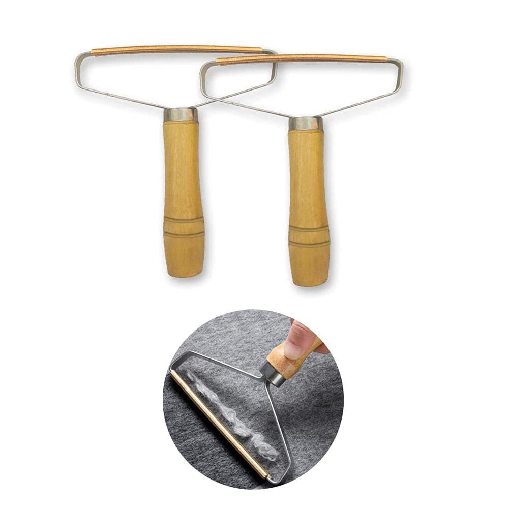 DAIFUQIHUA Carpet Pet Hair Remover Portable Spark Lint Roller with Wooden Handle Carpet Pile Brush with Double Sided Metal Scraper Suits Indoor Carpet Pet Hair Car Carpet2 Pcs