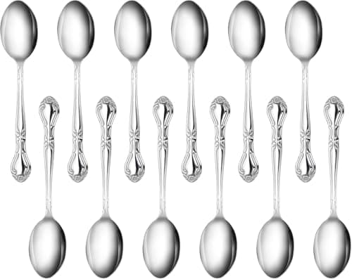 New Star Foodservice 58727 Rose Pattern 180 Stainless Steel Teaspoon 62Inch Set of 12