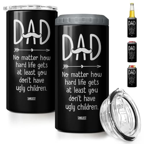SANDJEST 4-in-1 Dad Tumbler Gifts for Dad from Daughter Son - 12oz Funny Ugly Children Dad Can Cooler Tumblers Travel Mug Cup - Insulated Cans Coozie Travel Mug Christmas, Birthday, Father's Day Gift