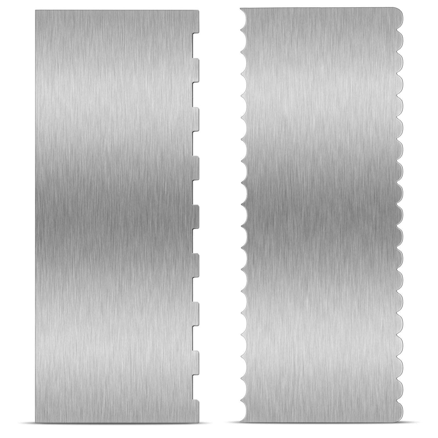 2 Pieces Stainless Steel Cake Scraper Large Double Sided Patterned Edge Stripe Edge Smoother Scraper Cake Decorating Comb Pastry Cutter for Mousse Butter Cream Decoration9 x 34 Inches