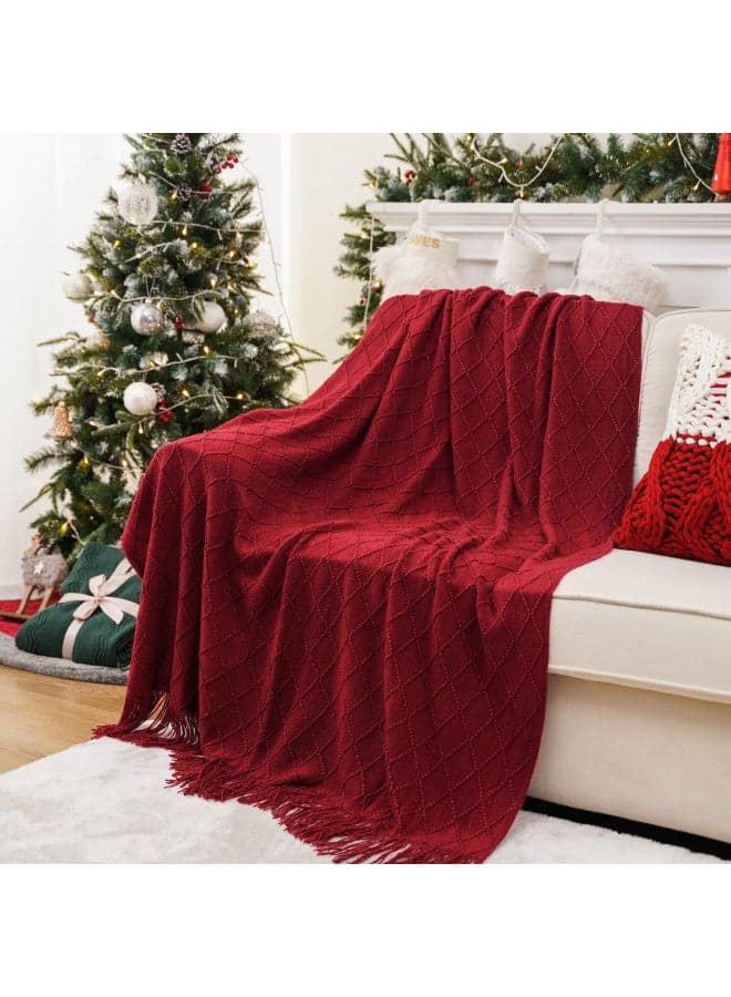 BATTILO HOME Christmas Decor Red Throw Blanket for Couch, Boho Bed Throws for Foot of Bed, Decorative Red Throws for Sofa Living Room, 50"x60"