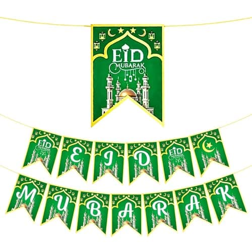 Party Propz Eid Mubarak Banner - 1 Pc, 50 inch Green Eid Mubarak Decorations for Home, Eid Decoration Items for Home Decor, Eid Mubarak Decoration, Eid Decorations for Home (Cardstock)