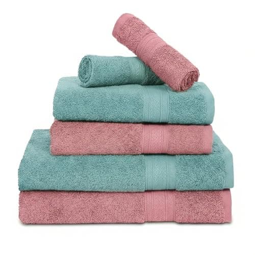 haus & kinder Bath Towel Set of 6 – 100% Cotton Ultra Absorbent Soft Towels, Face Towels Combo for Bathroom, Gym, Travel, Sports & Yoga for Men & Women (Pink & Blue)