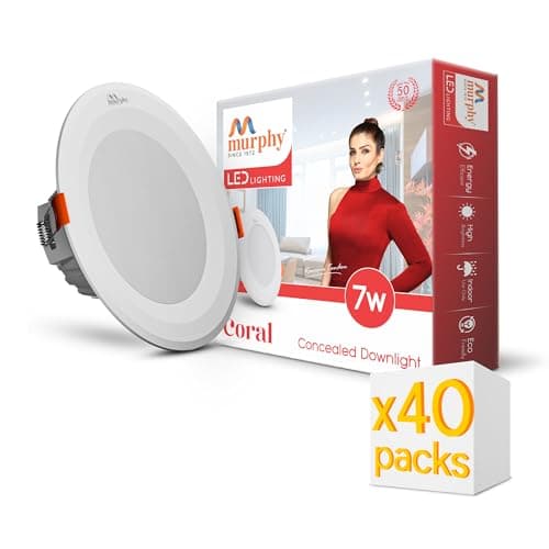 Murphy 7W Coral LED Concealed Ceiling Panel Light with 2-Year Warranty | Natural White Round Recessed Downlight for 3-Inch Concealed Box | BIS Approved | Pack of 40