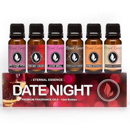 Eternal Essence Oils Date Night Set of 6 Premium Fragrance Oils - Includes PS I Love You, Amber Romance, Secret Crush, Chocolate Fondue, Strawberry Champagne, and Love Spell Scented Oils - 10ML