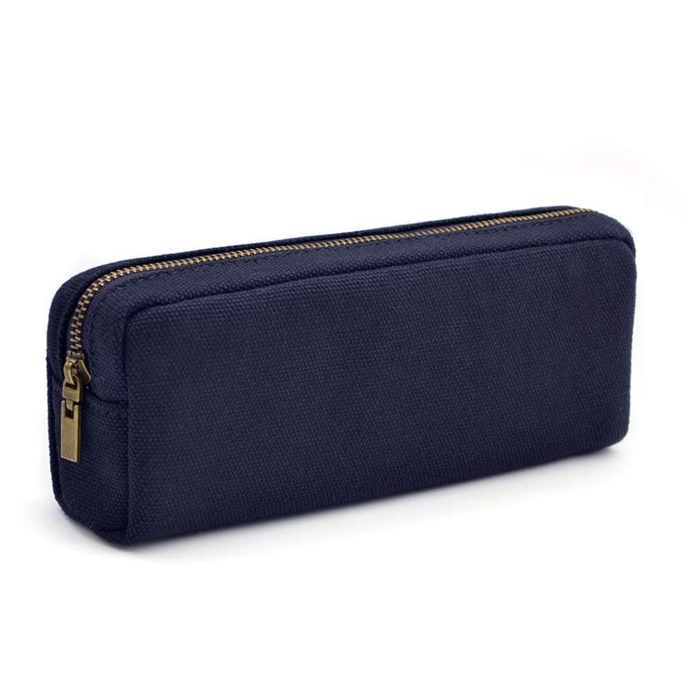 DOBMIT Pencil Pen Case Canvas Pencil Pouch Big Capacity Pen Bag with Zipper Durable Stationary Storage Bag for Adult Students OfficersBlue