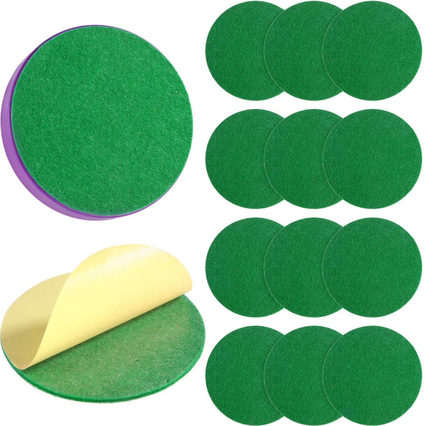 Gejoy 94 mm Hockey Paddle Pads Self Adhesive Replacement Hockey Mallet Felt Pads Green Felt Sticker for 96 mm Pushers(12)