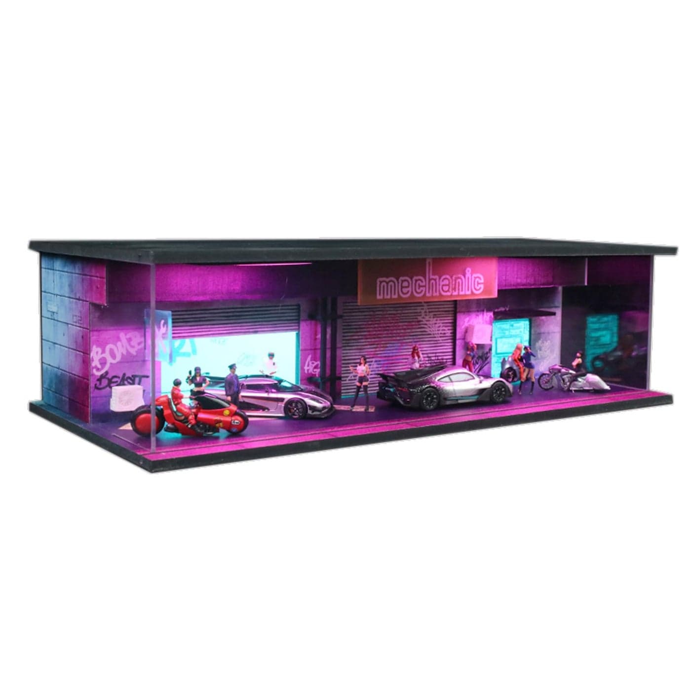 164 Neon Style LED Diorama Display Case Compatible with Hot Wheels Matchbox Mini GT Diecast Cars for Model Car Figures Display and Storage Vehicles Not Included CP02