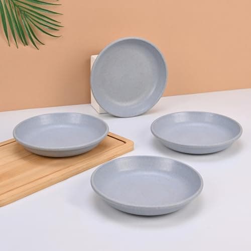 Eha Earth-Friendly Small Plates Set for Snacks | Snacks Plates Set of 4 | Snacks Plates Made with Rice Husk Biocomposite | Microwave Safe Plates | Snack Plate Set for Kitchen| 6 inch | Azure