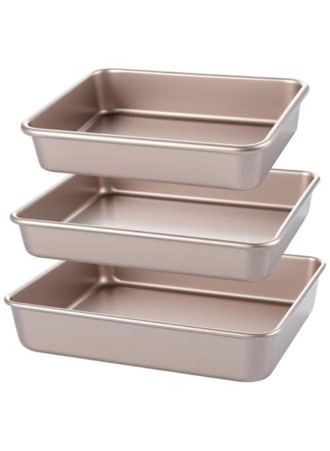 Premium 3-Piece Gold Nonstick Baking Set - Deep Rectangular Cake Pans for Lasagna & Brownies, Stackable Oven Trays with Heavy Duty Construction 13/11/9 Inch