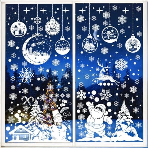 Christmas Window Decorations - 260 Pcs Double-Sided Stickers, 9 Sheet Reusable White Vinyl PVC Snowflake Decals for Windows and Mirrors