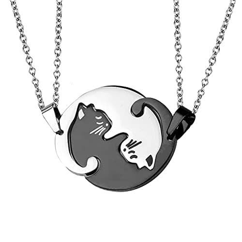 YALLNASL Matching Couple Necklaces Boyfriend and Girlfriend Cat 2 Connecting Necklace for Cat Lover Best Friend Anniversary Birthday Gifts for Him Her Relationship Necklace