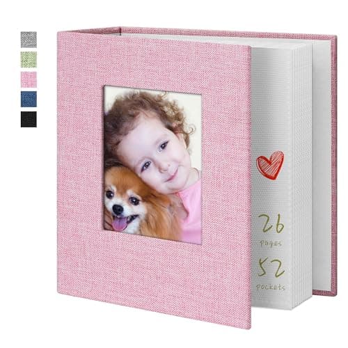 Yopih Photo Album 4x6 52 Pockets with Linen Cover Picture Albums for Family, Wedding, Baby, Photo Book Holds Vertical Pictures Pink