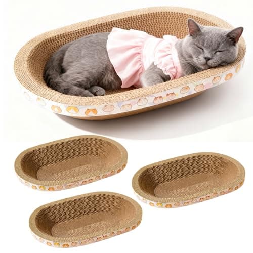 Spindro 3 Pack Large Cat Scratcher Cardboard Oval Cat Scratcher Bed Cat Scratch Pad Board Lounge Couch for Indoor Cats Bowl Shaped Cat Scratching Post Nest for Cats Grinding Claw Furniture Protector